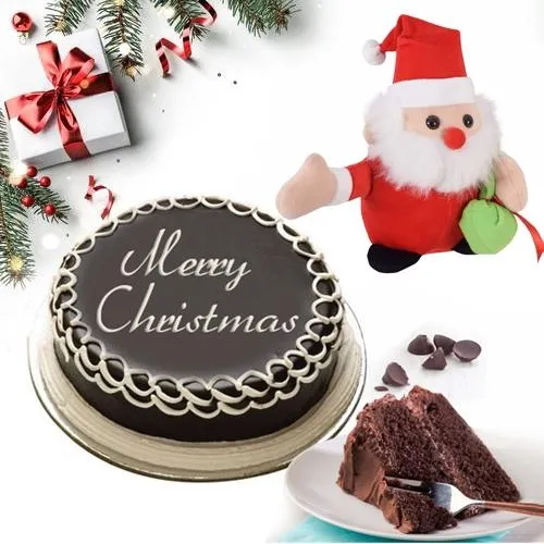 Bakery-Fresh Xmas Chocolate Cake with Cute Santa Clause