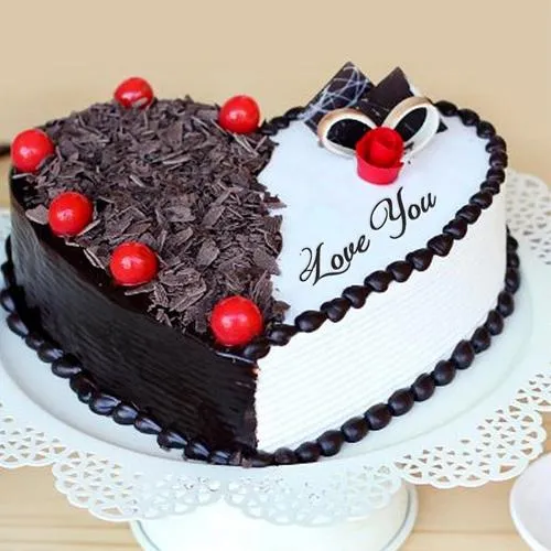 Classic Heart Shape Vanilla N Black Forest Fusion Cake for Propose Day