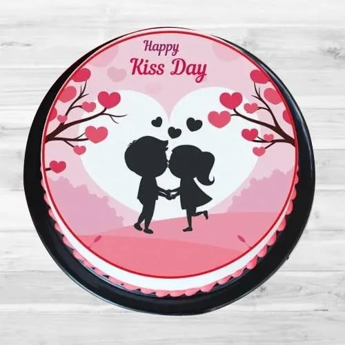 Delicious Treat of Strawberry Photo Cake for Kiss Day