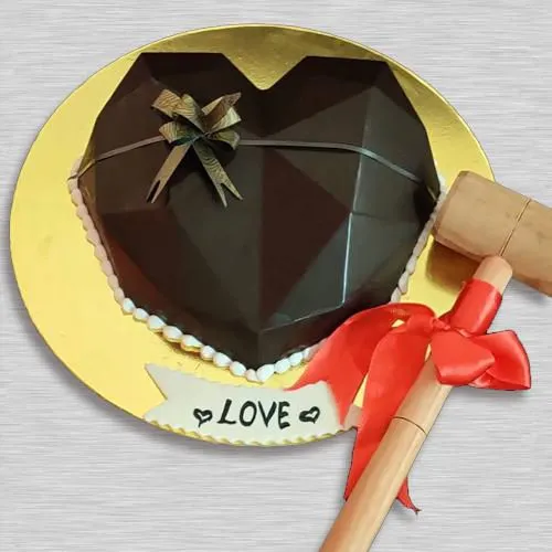 Designer Heart Shape Chocolate Piñata Cake with Hammer