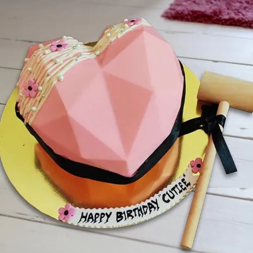 Remarkable Pink Heart Shape Smash Cake with Hammer