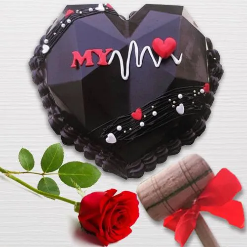 Sumptuous Heart Shape Pinata Cake with Single Rose