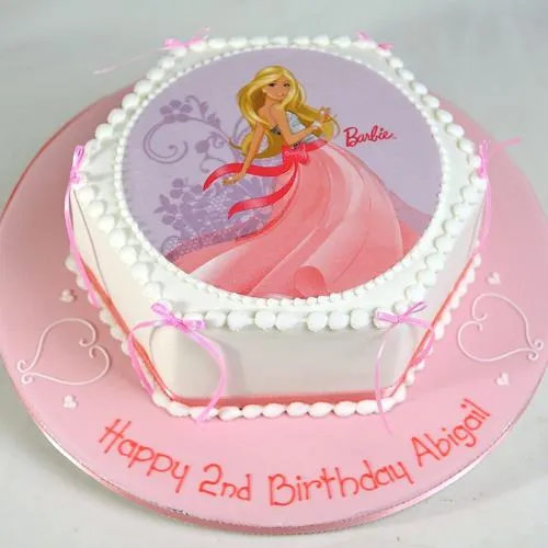 Tempting Barbie Photo Cake in Hexagon Shape