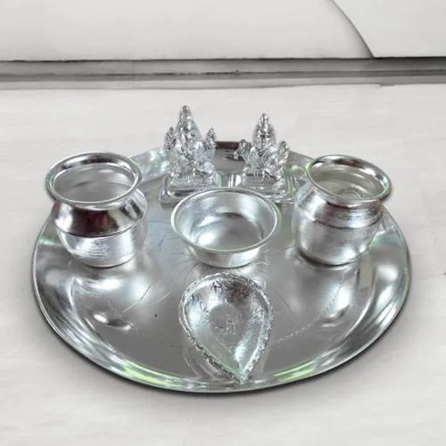 Shop for Silver Plated Puja Thali with Silver Plated Lakshmi Ganesha