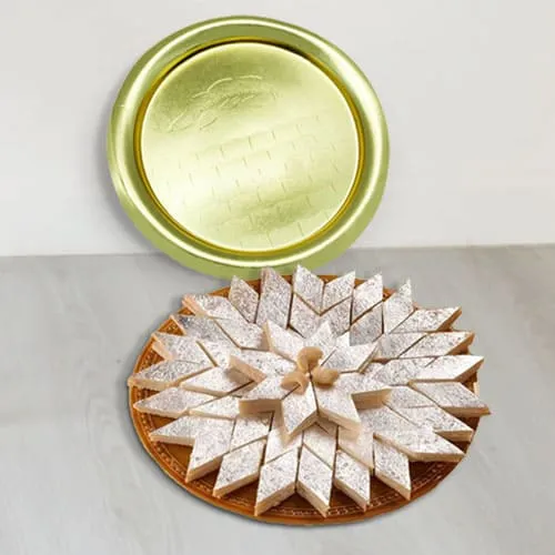 Online Deliver Kaju Katli from Haldiram with Golden Plated Thali