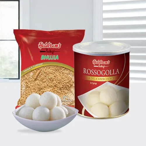Mouth Watering Haldirams Rasgulla and Bhujia
