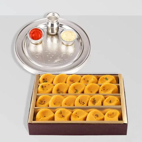 Order Online Kesaria Pedas from Haldiram with Silver Plated Thali
