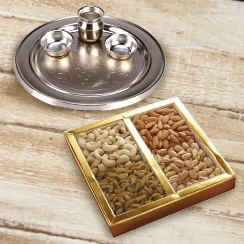 Silver Plated Puja Thali with Assorted Dry Fruits