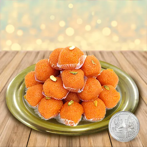 Online Haldirams Ladoo with Gold Plated Thali N Free Coin