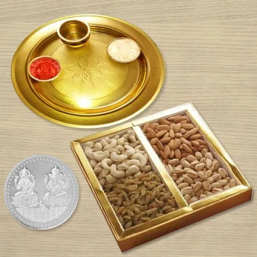 Dri Fruits N Gold Plated Thali , Free Coin 