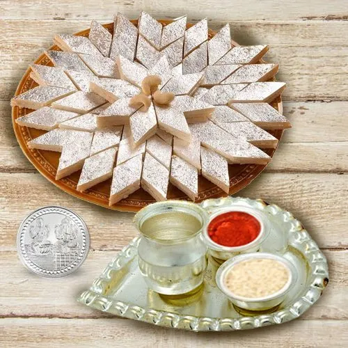 Online Haldirams Kaju Katli with Thali N Free Coin