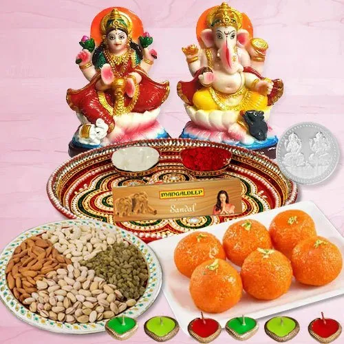 Laxmi Pooja Complete Hamper with Dry Fruits and Ladoo for Diwali 