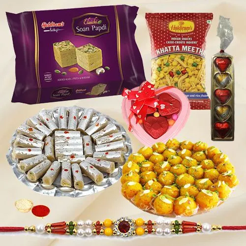Delicious Sweets N Savory Haldirams Hamper with Rakhi