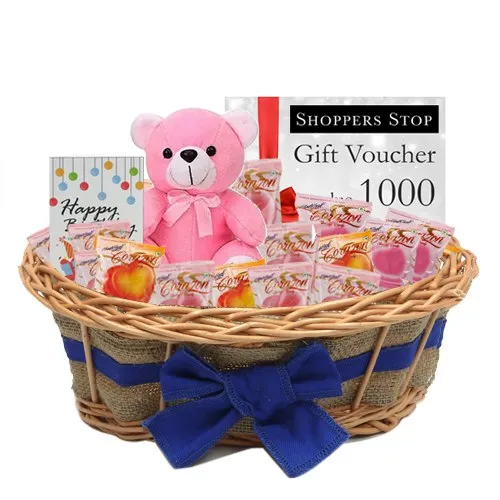 Exciting Combo of Shoppers Stop Gift Voucher worth Rs.1000, Teddy, Corazon Chocolate Basket and Card