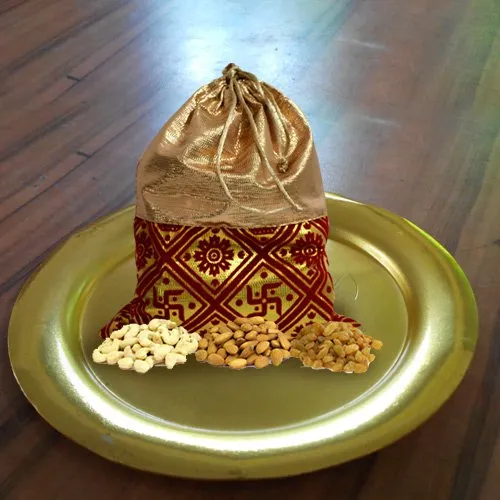 Buy Designer Golden Plated Thali with Crispy Dry Fruits Pack