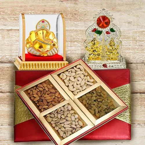 Shop for Dry Fruits Gift Box with Mandap and Vighnesh Ganesha Idol