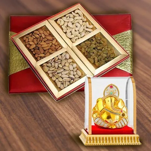 Send Vighnesh Ganesha Idol with Box of Mixed Dry Fruits