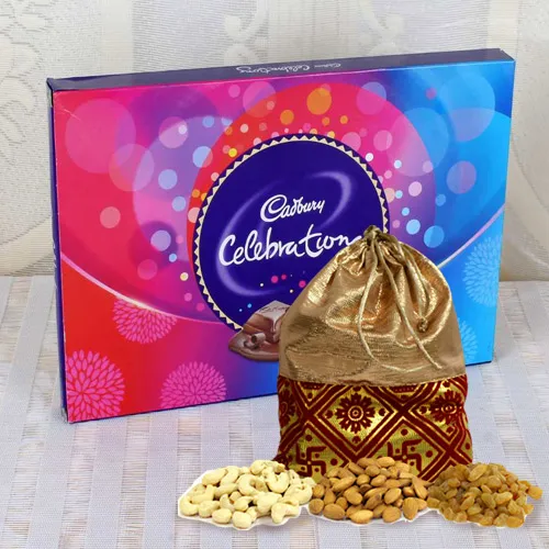 Shop for Dry Fruits Potli with Cadbury Celebrations Pack