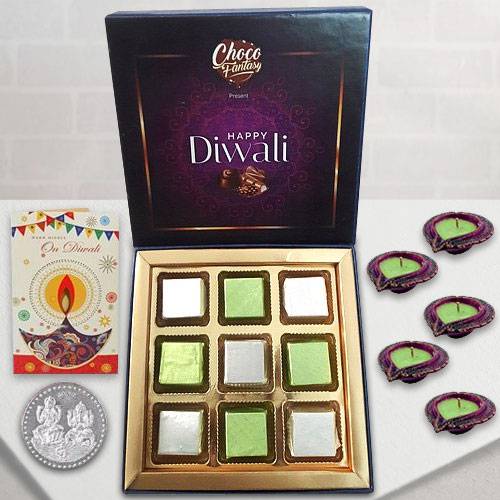 Sumptuous Homemade Chocolate Pack with Diwali Card N Coin