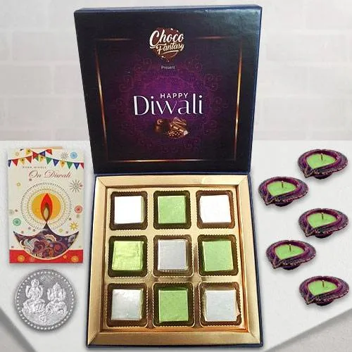 Asorted Homemade Chocolates with Diya, Card n Coin