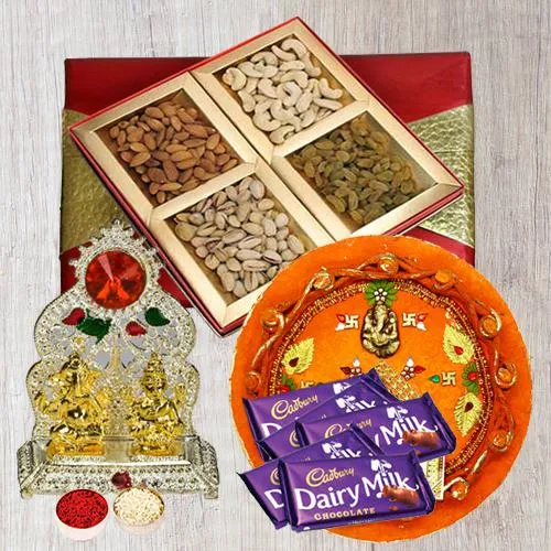 Assorted Dry Fruits with Pooja Thali, Ganesh Idol N Chocolates