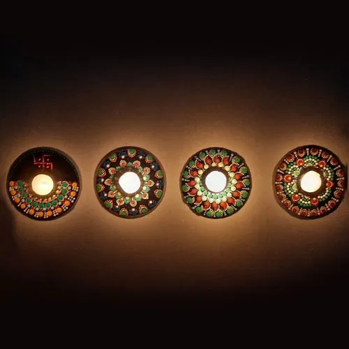 Exclusive Diwali Decoration Handmade Dot Mandala Art Auspicious Rangoli n Wax Diya Set