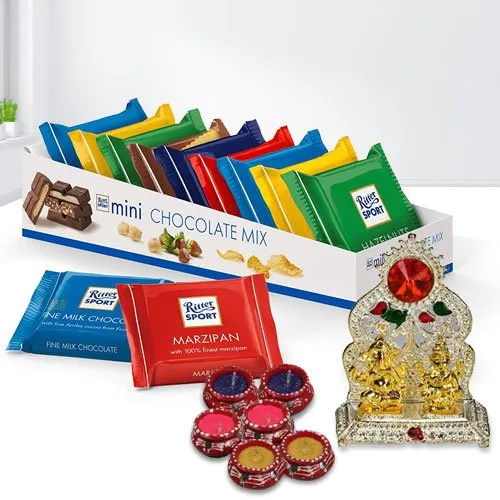 Imported Ritter Sport Chocolates with Ganesh Laxmi Mandap n Free Diya