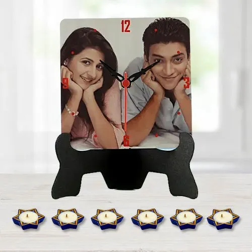 Special Personalized Photo Table Clock with 16 pcs Ferrero Rocher n Free Diya