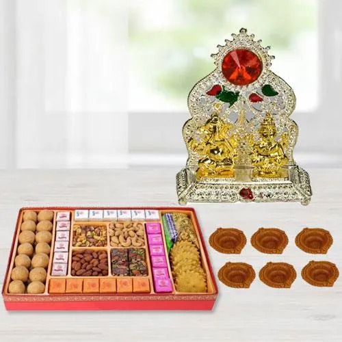 Excellent Diwali Sweets n Snacks Combo with Laxmi Ganesh Mandap, Free 6 Diya