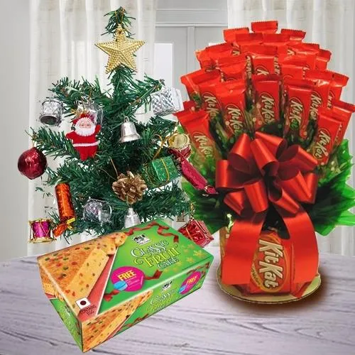 Exquisite Kitkat Bouquet with X-Mas Tree n Fruit Cake