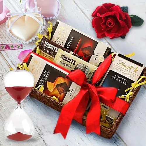 Marvelous Chocolate Fusion Gift Basket with Rose N Love Timer