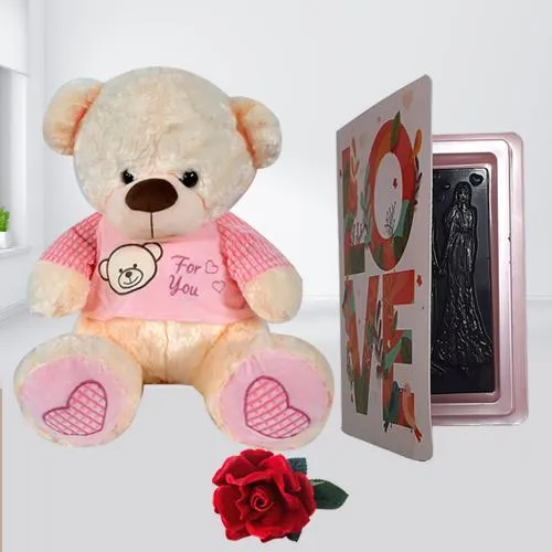 Delightful Teddy, Love Chocolate n Velvet Rose Gift Combo for Girlfriend
