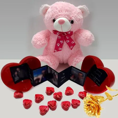 Charming Personalized Gift Box with Teddy n Rose for Girlfriend	