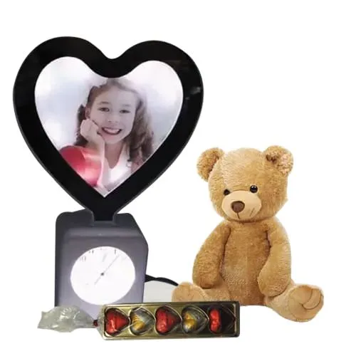 Exclusive Personalized Heart Lamp, Heart Chocolates n Cute Teddy