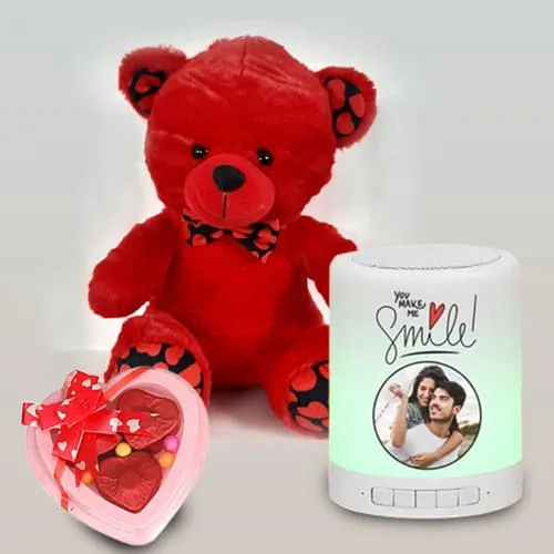 Amazing Personalized Bluetooth Speaker with Cute Teddy N Heart Chocolate