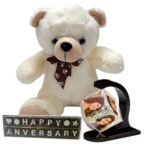 Wonderful Personalized Photo Revolving Stand with Love Teddy N Handmade Chocolate
