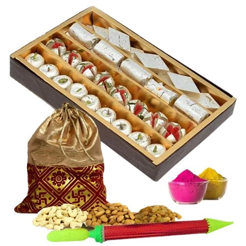 Enticing Dry Fruits in Potli n Mixed Sweets from Haldirams for Holi