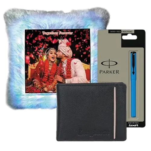 Amusing Personalized LED Fur Cushion with Wallet n Pen for Hubby