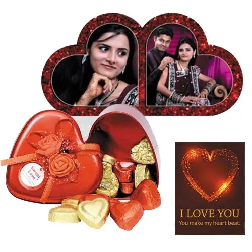 Remarkable Personalized HB Duel Heart with Handmade Chocolates n ILU Card