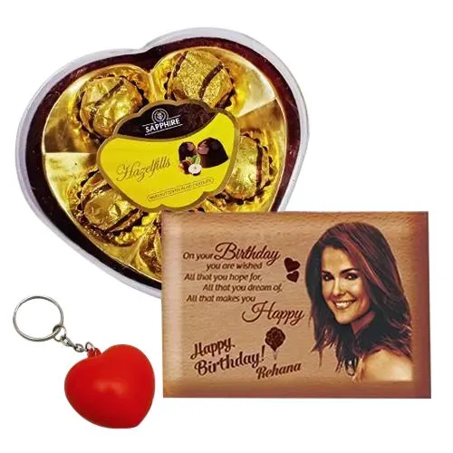 Amazing Personalized Love Frame, Heart Key Ring n Sapphire Chocolates