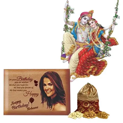 Exclusive Personalized Love Frame, Radha Krishna Sticker n Dry Fruits
