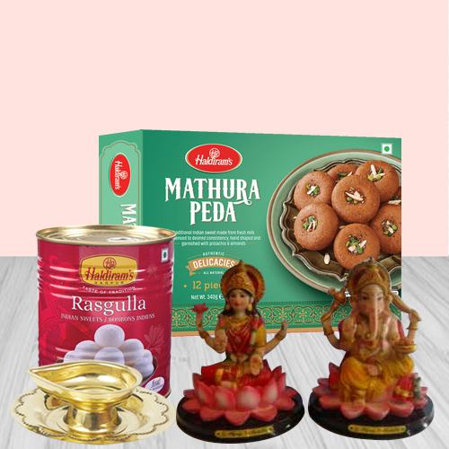 Special Diwali Gift of Haldirams Sweets n Brass Oil Lamp