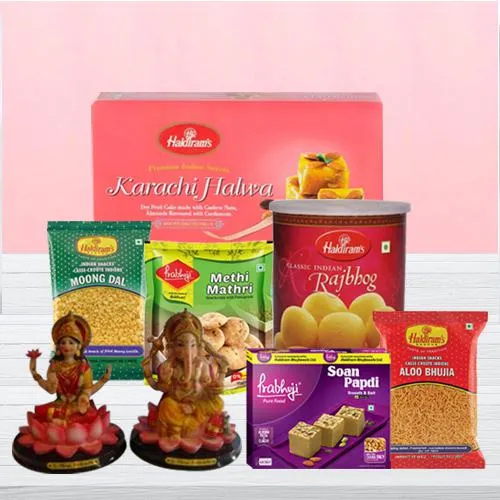 Traditional Laxmi-Ganesh Idol with Haldirams Deepavali Sweets n Snacks Combo