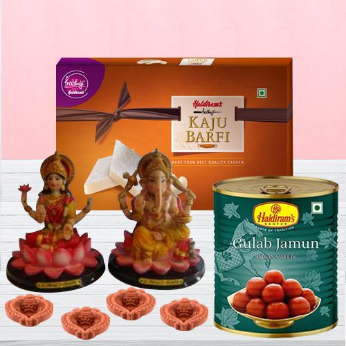 Sublime Diwali Gift of Haldirams Sweets n Terracota Diya