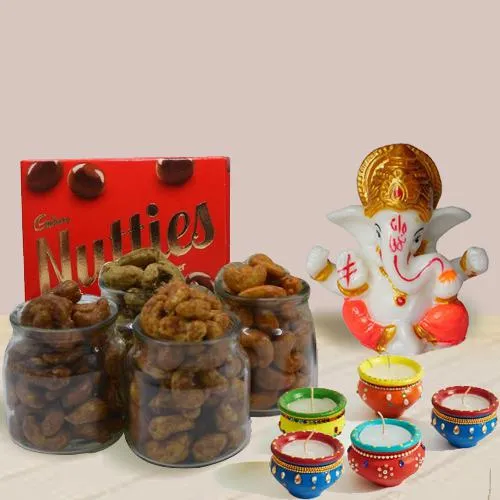 Delicious Flavored Cashews Pack with Lord Idol N Wax Diyas