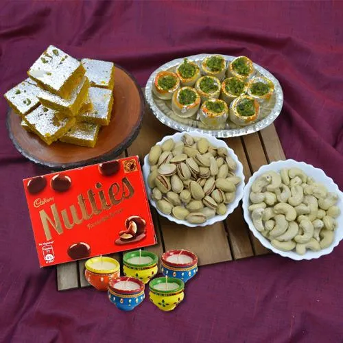 Classic Selection of Haldiram Sweets Dry Fruits Chocolates n Wax Diya