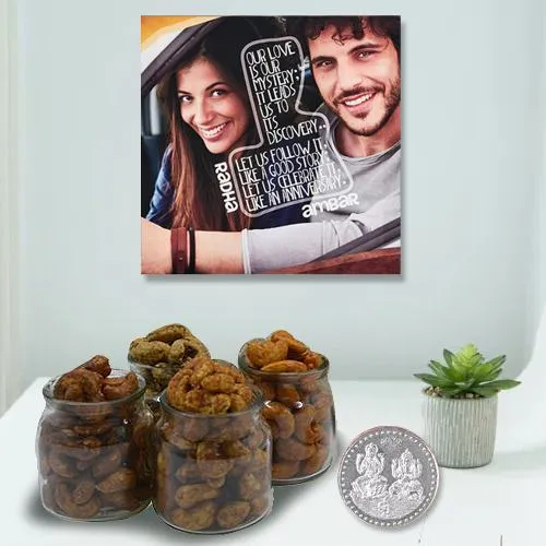 Ideal Personalized Gift of Wall Canvas n Flavored Cashews, Free Coin