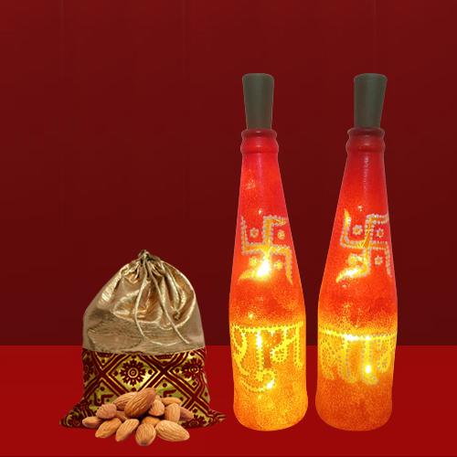 Ideal Gift of Subh Labh LED Bottle Lamp n Almonds Potli