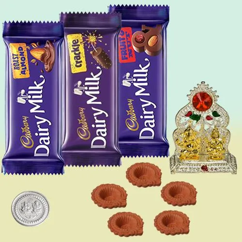 Tasty Cadbury Combo of 3 with Laxmi Ganesh Mandap, Free Coin n Diya