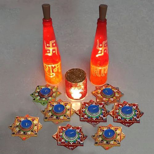 Artistic Dot Mandala Art Bottle Lamp  N  n Rangoli Set for Diwali Decoration